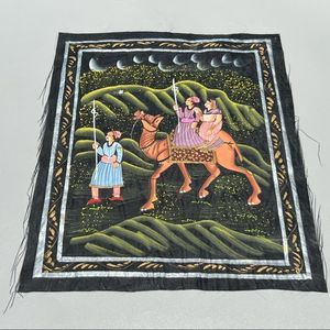 Vintage Hindu Persian Mughal Mogul Art Hand Made Painting on Fine Silk Cloth